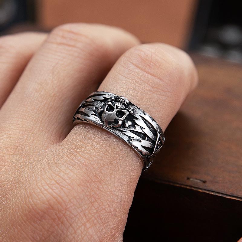 Vintage Skull Couple Domineering Cross Stainless Steel Rings for Men