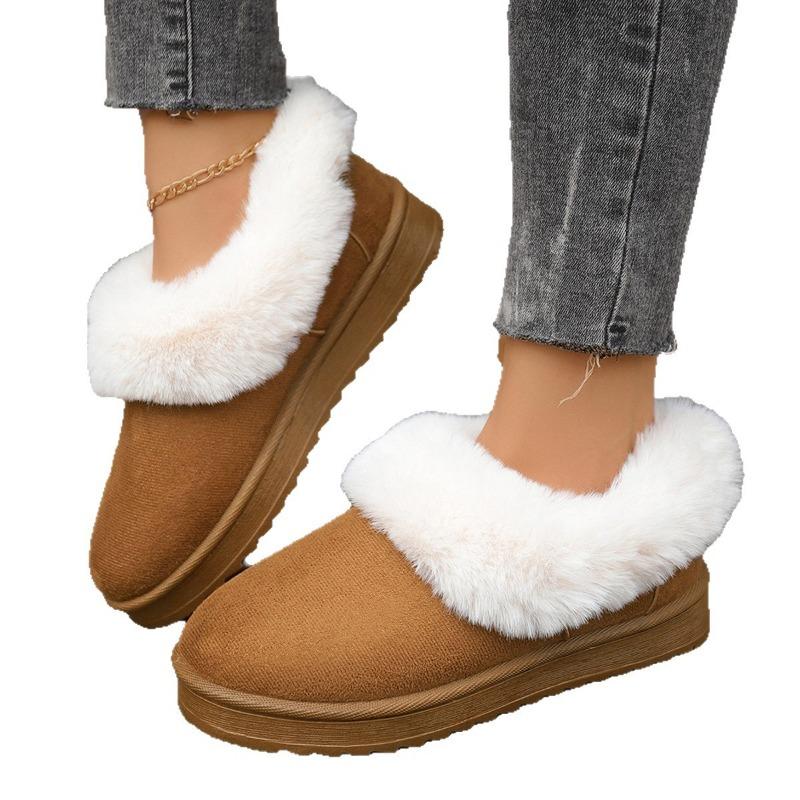 Large size winter new hair mouth round head one pedal thick bottom piled thickened warm snow boots women