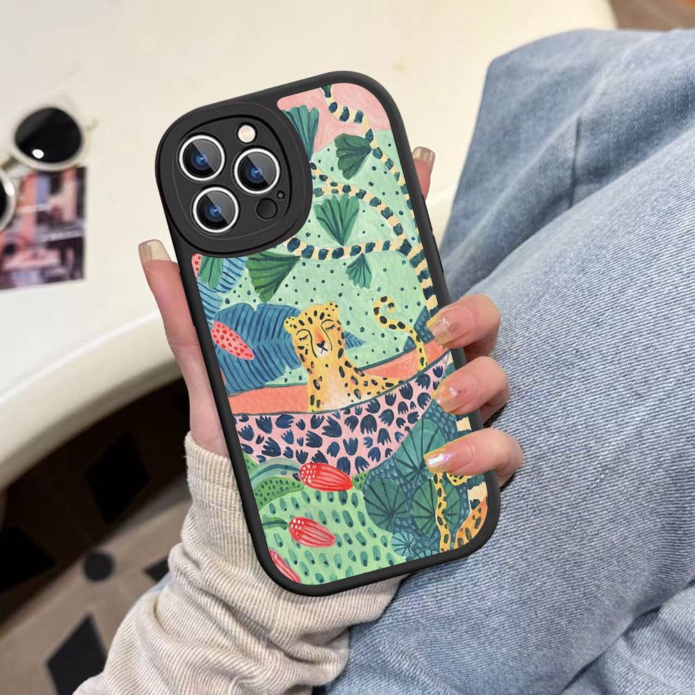 Colorful Abstract Tiger, Leopard, Snake, Tropical Jungle Phone Case For IPhone 16 15 14 11 12 13 Pro Max Plus Back Leather Shell