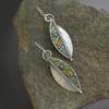 Bohemian Colore Tono Verde Metallico Foglia Pendente Sposa Orecchini da Sposa Donna Retro Tribale Astratto Pietra Colorata Pendenti Vintage Pendenti
