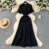 French small fragrant dress women's spring dress new celebrity high-end sense bead round neck waist knitted long dress