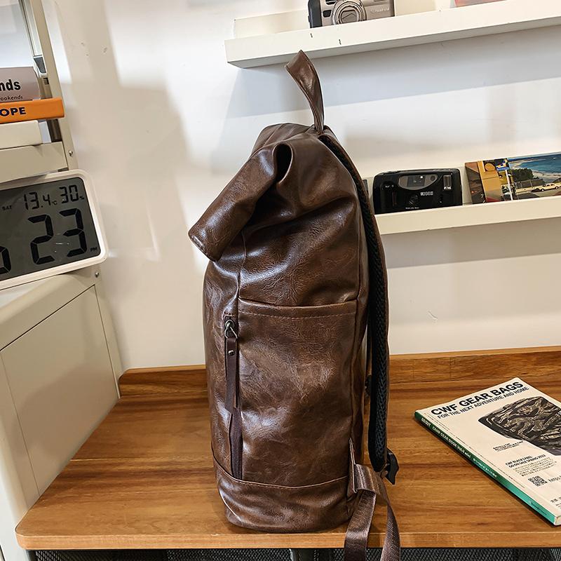 Plecak z miękkiej skóry Plecak męski Duża pojemność Torba na komputer Torba studencka do dojazdów Wodoodporna Jednolity kolor Torba podróżna