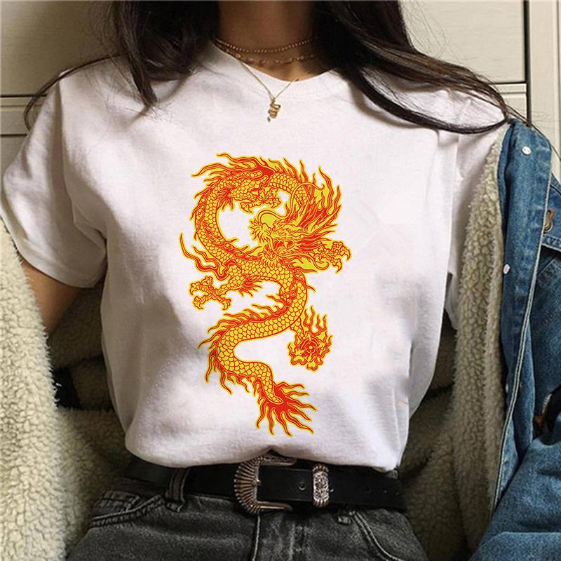 Harajuku Chinese Dragon Print Popular Fashion Trend Largesized Thin Unisexs and Womens Same Shortsleeved Tshirt Graphic