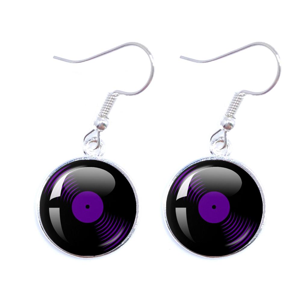 Classic Vintage Vinyl Records Rretro Phonograph Rrecord Dome Glass Ladies Earrings Music Lover Gifts Music Record Disc Earrings