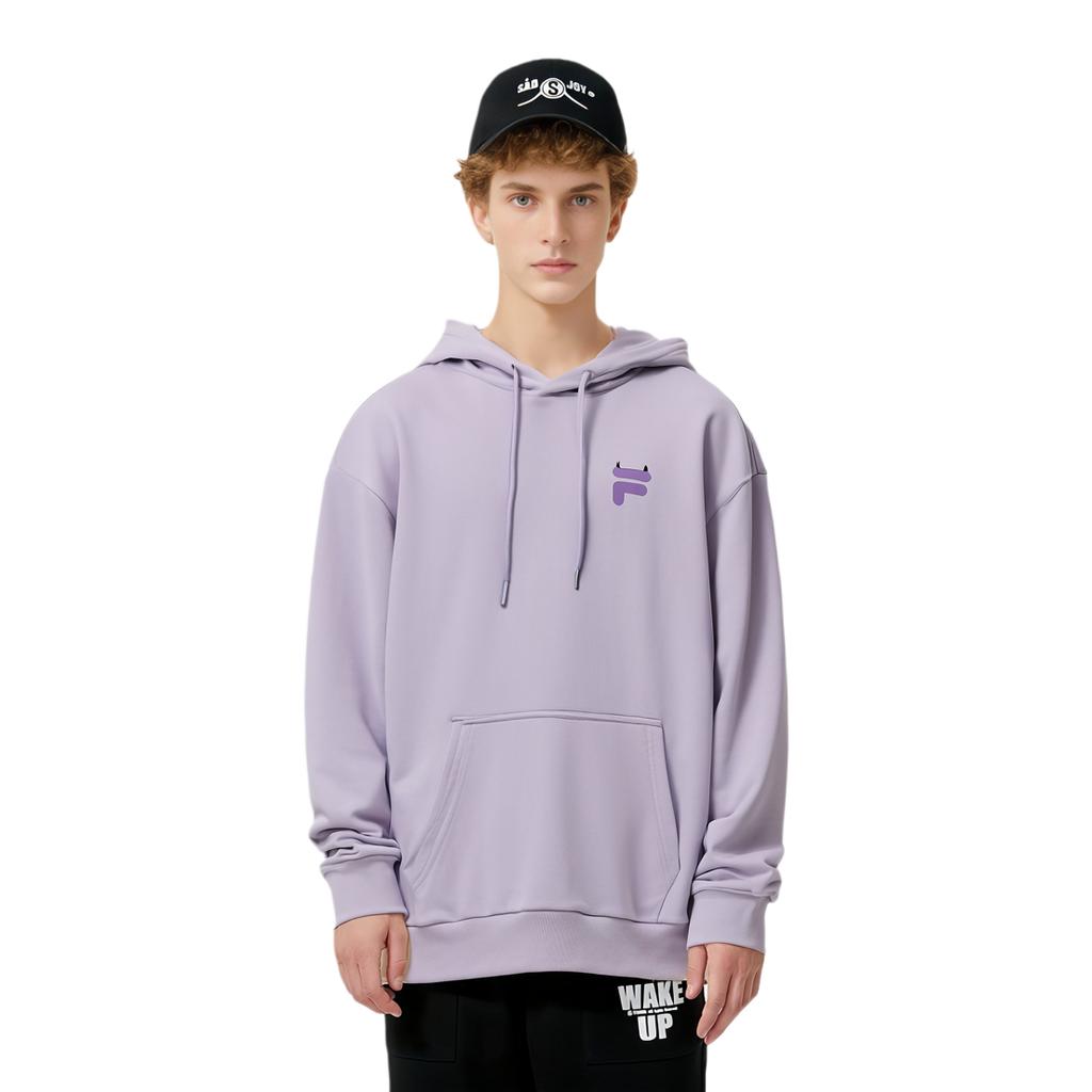 Fila Fusion Cartoon Pattern Logo Loose Knit Cotton Hooded Long Sleeve Sweatshirt Unisex Sweatshirt Fantasy-Purple T11U243203F-VT