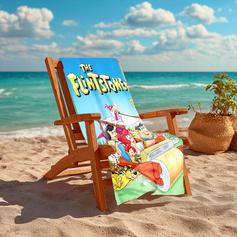 1Pc Flintstones Adventure Cartoon Beach Towel, Quick Dry, Multi-Use for Beach Pool Gym Yoga Home Travel, Christmas, Halloween, Xmas Gift M929174