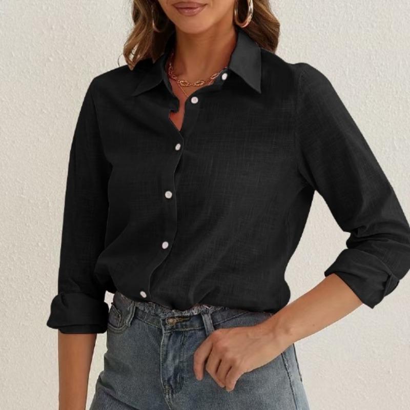 IHUASU Women's Fashion Casual Solid Color Print Long Sleeve POLO Neck Blouses & Shirts Unique Design