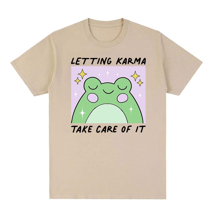 

Letting Karma Take Care of It Симпатичные лягушки Забавные футболки с рисунком Мужские и женские повседневные модные футболки большого размера из хлопка высокого качества