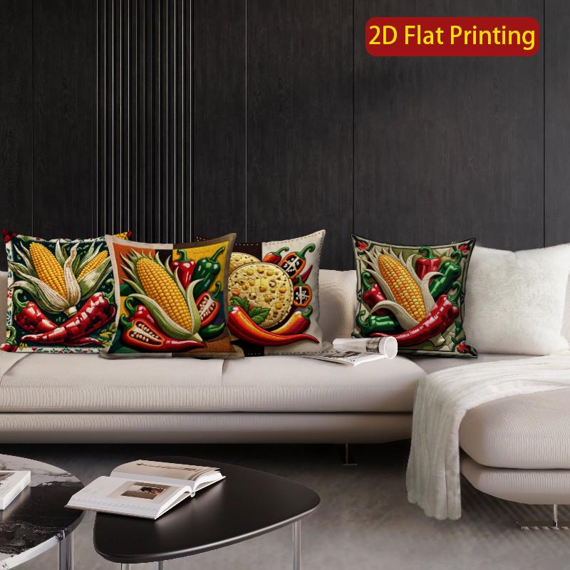 2D Vintage Farm Vegetables Corn Chili Throw Pillow Covers** Pattern Cushion Cover Suitable For Sofa Bedroom Car Pillow Cover