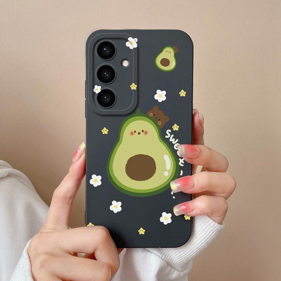Shell For Samsung A05 A16 A56 A26 A36 F14 A05S S25 Plus Ultra Case Exquisite Avocado Durable Anti Slip Liquid Silicone Pretty Flower Cover For Samsung