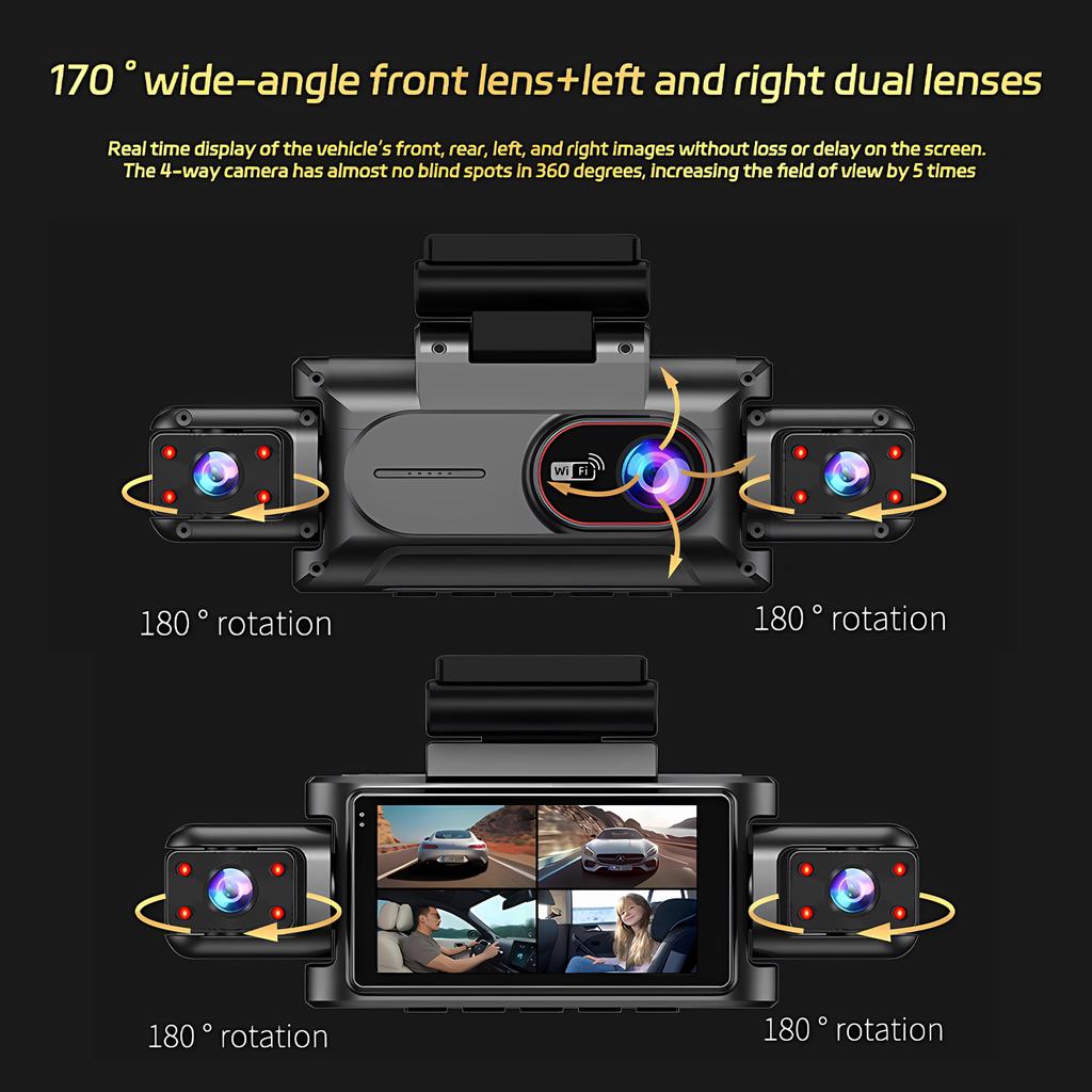4 Channel Car DVR UHD 1080P 4-Lens Cabin Vehicle Dash Cam 360° All Sides Car Camera Wifi Video Driving Registrator Black Box