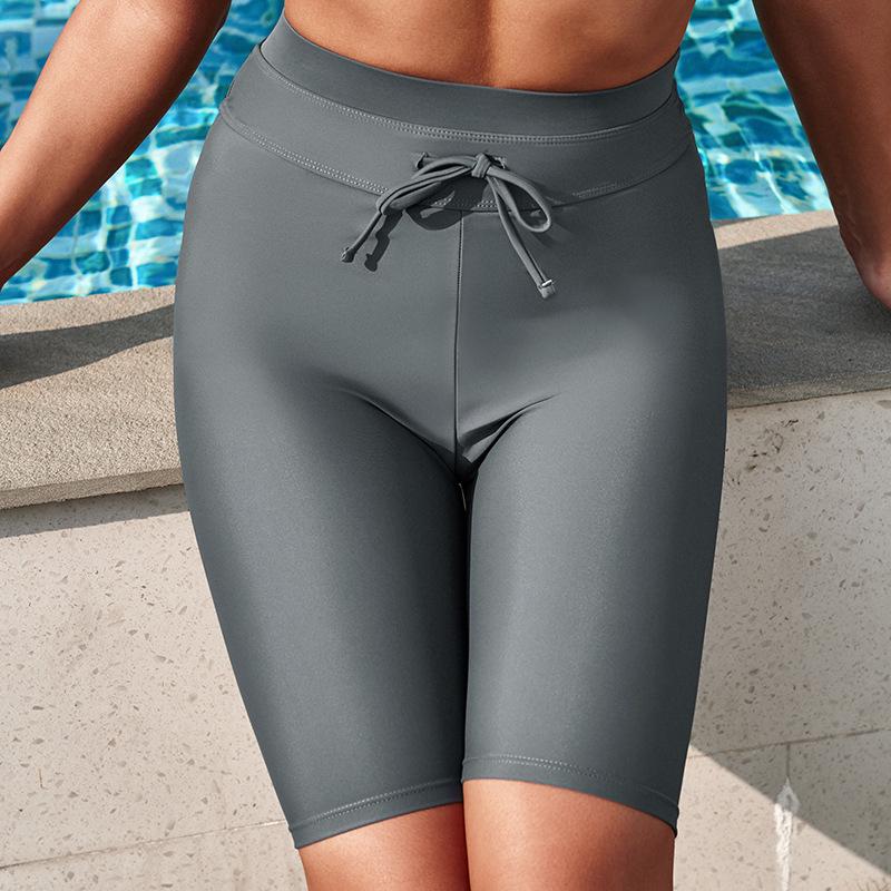 Shiying 2024 Women's Quick-Dry High-Waist Swim Trunks - European & American Style, Conservative Solid Color Boxer Briefs