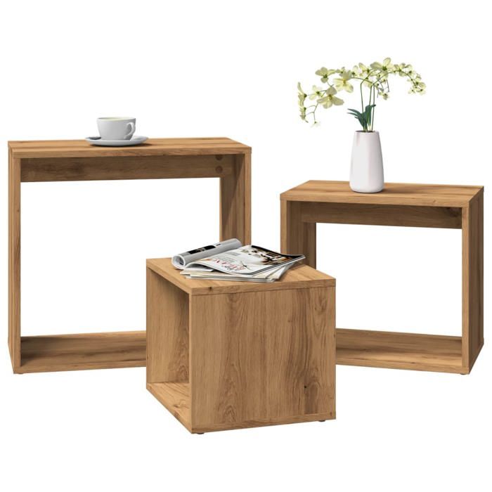 VidaXL Tables gigognes 3 pcs chêne artisanal bois d'ingénierie, table, table de bout, table d'appoint, tables, tables de 856675