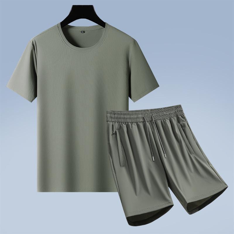 

Летний комплект из тонкого ледяного шелка больших размеров с короткими рукавами для мужчин, для спорта и отдыха, свободный крой для фитнеса, комплект из двух предметов Quick Dry Ice Sensation L