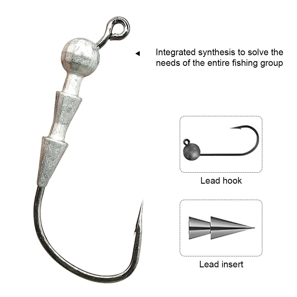 5Pcs Anti Slip Weighted Worm Fishing Hooks Tackle Outdoor Fishing Hook Jig Head Hooks for Soft Plastics Lures Barbed Crank Hooks