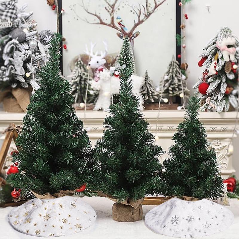 60/38cm Snowflake Christmas Tree Skirt Plush Cloth Xmas Trees Mat Gold Snowflake Star Carpet New Year Home Party Decor Supplies