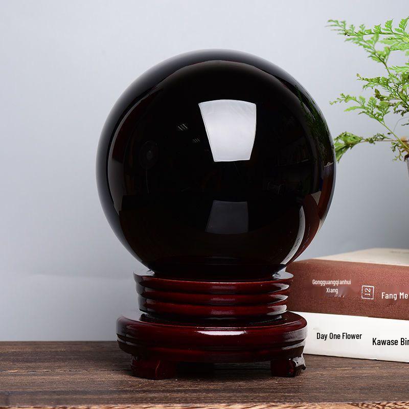 Black Obsidian Crystal Ball Ornament for Office or Living Room Gift