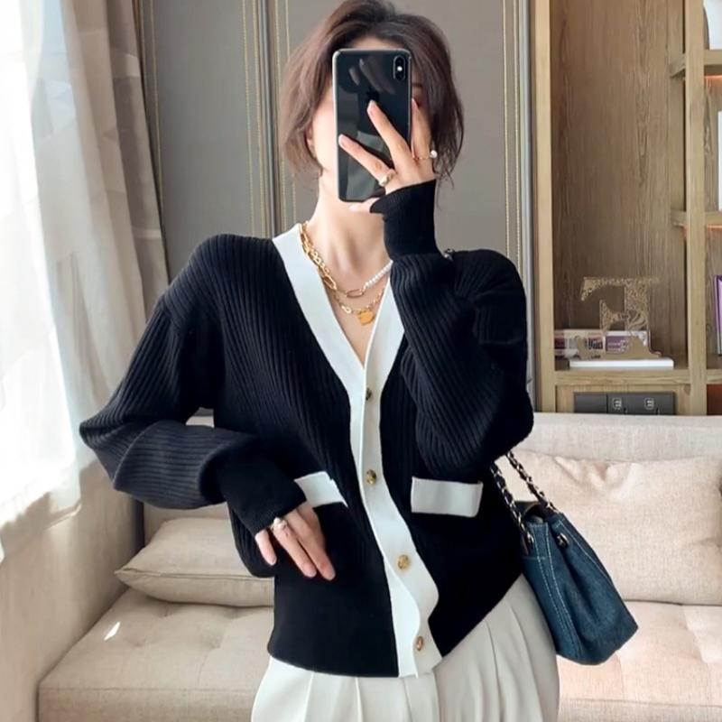 Autumn Long Sleeve V-neck Knitted Sweater Jacket Women's Cardigans Winter Slim Fit Single Breasted Sweater Cardigan Elegant Solid Lady Knitwear 25332
