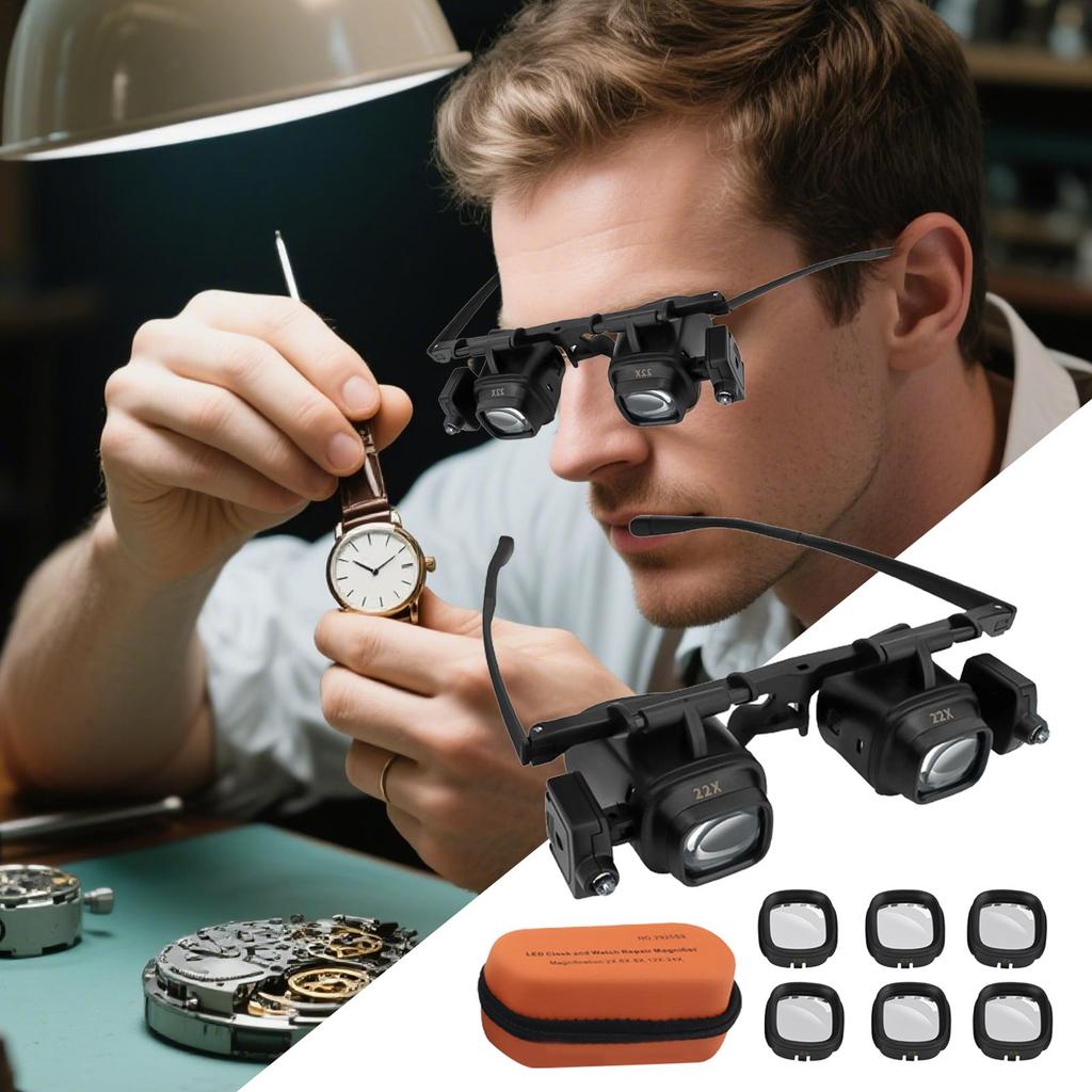 Lente d'ingrandimento da montare sulla testa 2x/6X/8X/12X/24X Lente d'ingrandimento con fascia per la testa Lente d'ingrandimento per riparazione di orologi e gioielli Luci LED Lente d'ingrandimento Microscopio