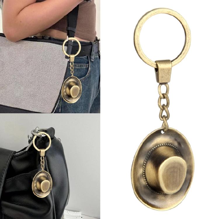 Western Themed Copper Keychain Pendant Cowboy Hat Design And Metal Construction Key Chain Accessory For Daily Use