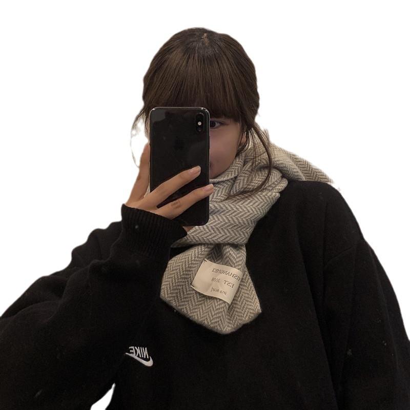 Herringbone Pattern Winter Korean Scarf for Women Cute Fashionable and Versatile Japanese Autumn New Style Knitted Woolen Scarf Trendy and Warm