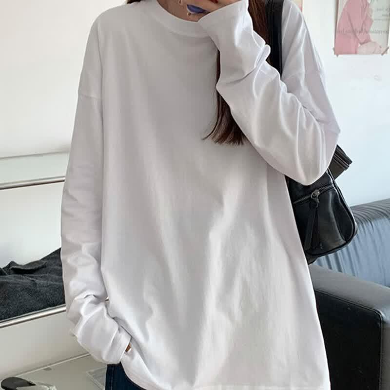 Shuangxing Women's Solid White Cotton Blend Long-Sleeve T-Shirt