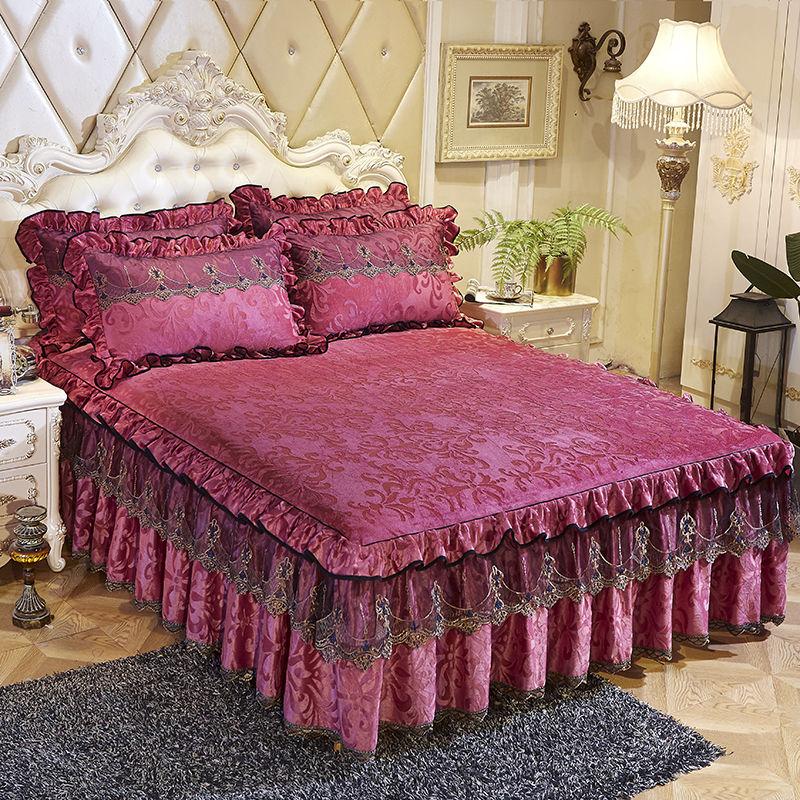 3 Pcs Bedding Set Luxurious Bedding Cover Set Warm Bedspread On The Bed Heightened Bed Skirt for Queen/King Size with Pillowcase