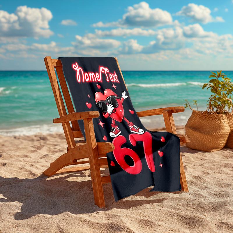 1PC Custom Name "Love Celebration: Heartbeat 67" Beach Towel Highly Absorbent And Sand-Resistant Towel for Swimming, Pool, Yoga, And Travel Lightweigh