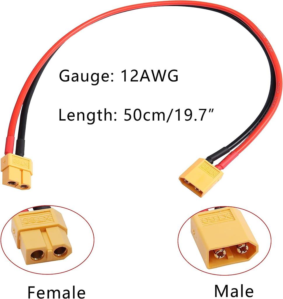GTIWUNG 1 Stück XT60 Stecker-Buchse Kabel 12AWG 50cm, 1 Paar XT60 Stecker, XT-60 Stecker und Buchse, XT60 Stecker und Buchse Kugel