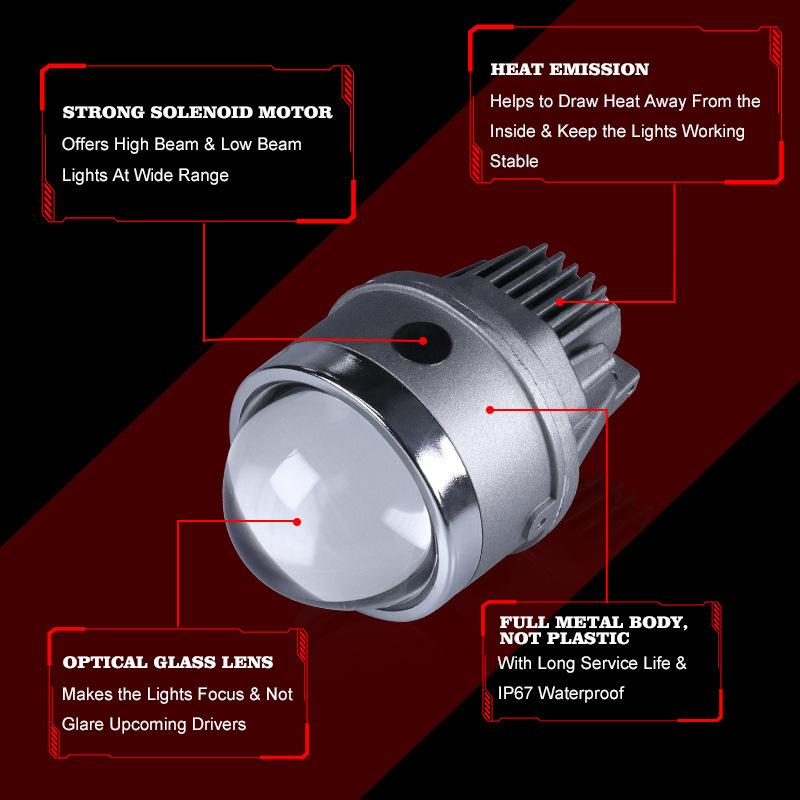Auto Led Headlight Three-Color Fog Light Lens H4 H7 3-Inch Lossless Double Light Double Light Cup High-Power Laser Lens