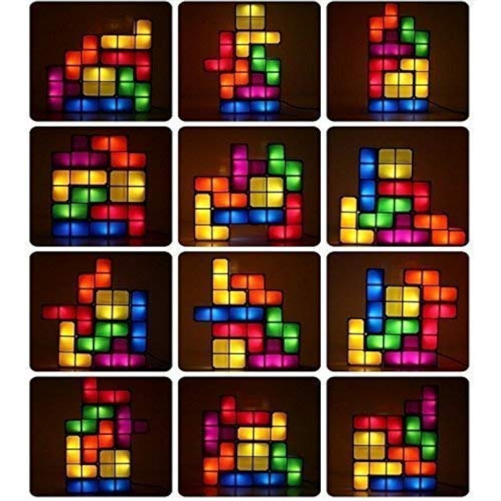 Tetris Stackable Table Light, Tangram Puzzle LED Lamp, 3D Induction Interlocking Desk Lamp, Fun T...