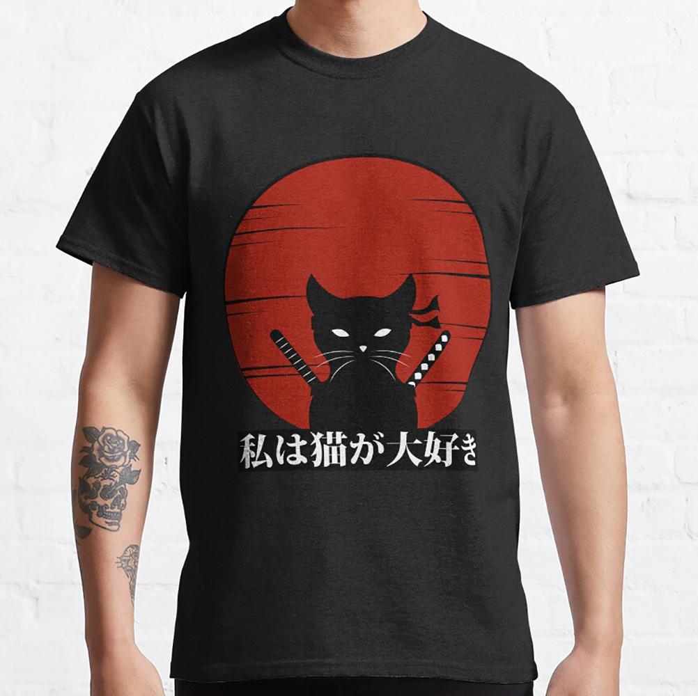 Cat Ninja Cool Samurai Cat Warrior Gift T Shirt for Cats Lover 100 Cotton Tee Mens Short Sleeve Graphic Clothes All Size Tops