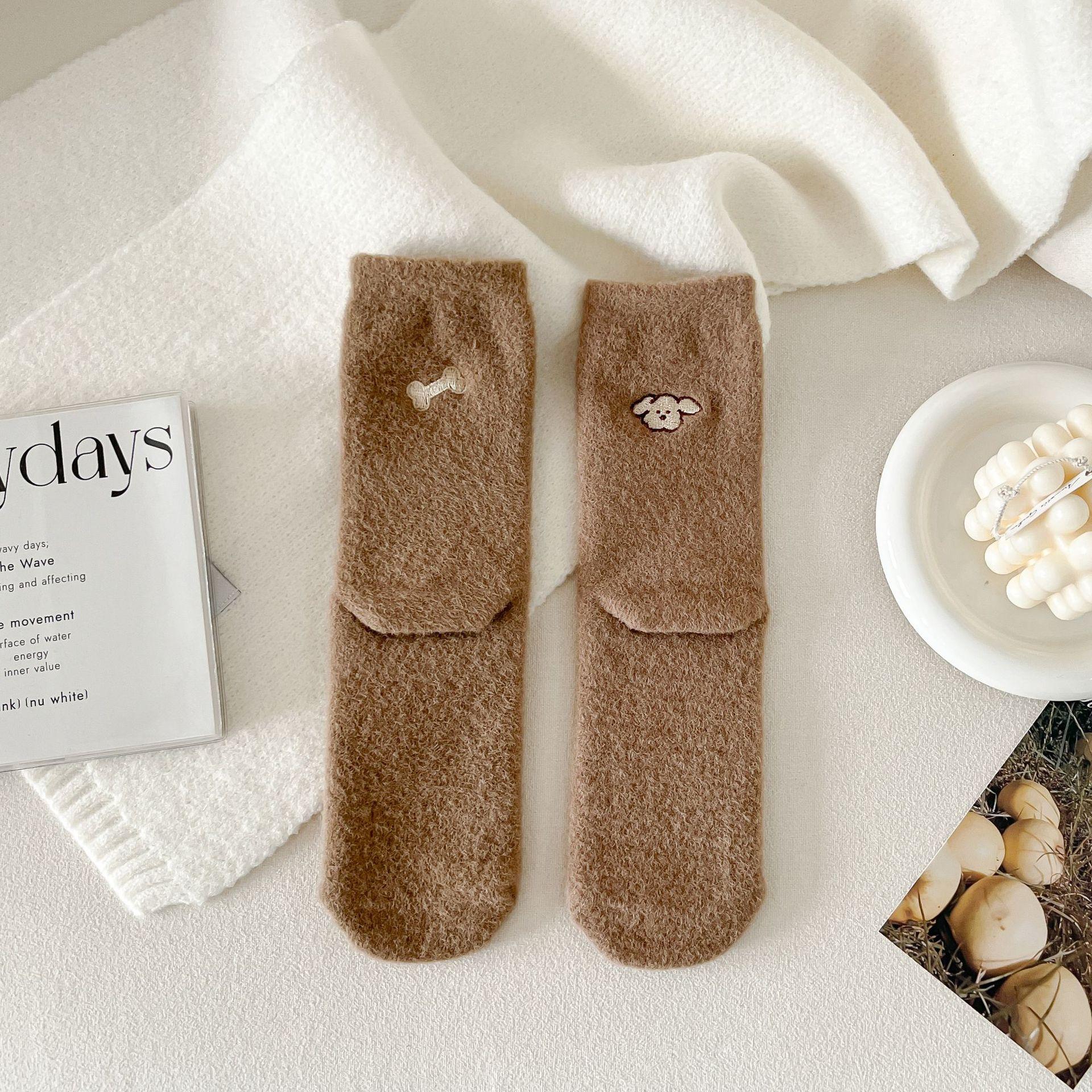Australian Velvet Socks Mid-Tube Socks Cute Thickened And Warm Girls Medium-Legged Winter Sleeping Socks Cartoon Home Socks one size fits all