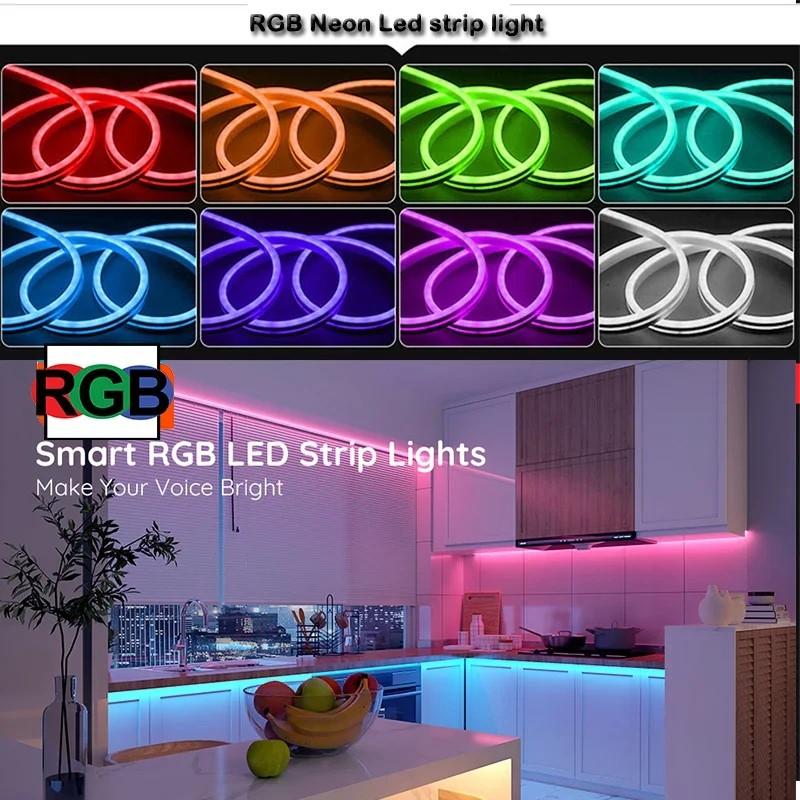 Silicone Neon Rope Light 30M 24V RGB APP Smart Strip Light Waterproof RGB Cuttable Ribbon Tape DIY Party Festival Decoration