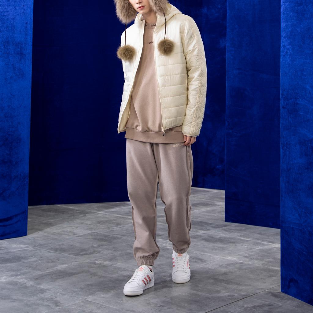 adidas Originals Péřová bunda s kapucí Jednobarevná Teplá Pohodlná Měkký bavlněný kabát Pánská bunda Krémová HL9213