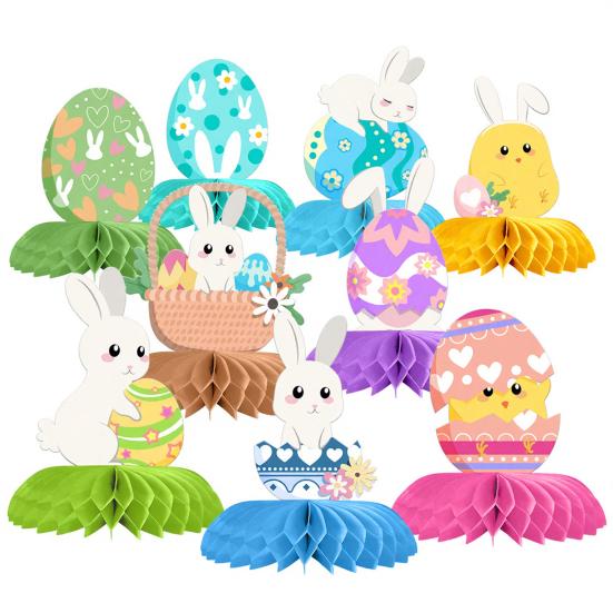 

9Pcs Easter Honeycomb Decor Set Bunny & Egg Themed Centerpieces for Table Party Home Decoration Festive 3D Honeycomb Ball Decorations A