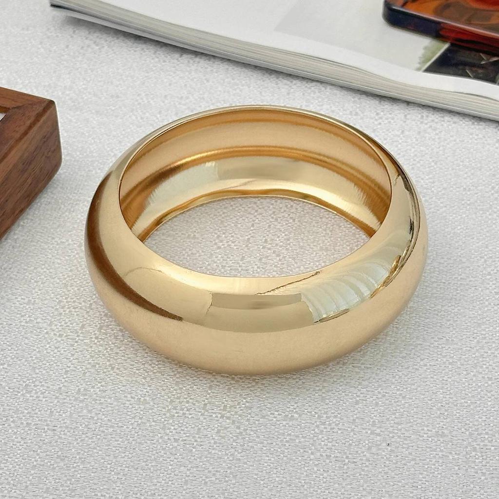 SHIXIN Trendy Smooth Chunky Metal Big Circle Bangles Set for Women Hip-hop Glossy Gold Color Wide Bracelet Simple Hand Jewelry