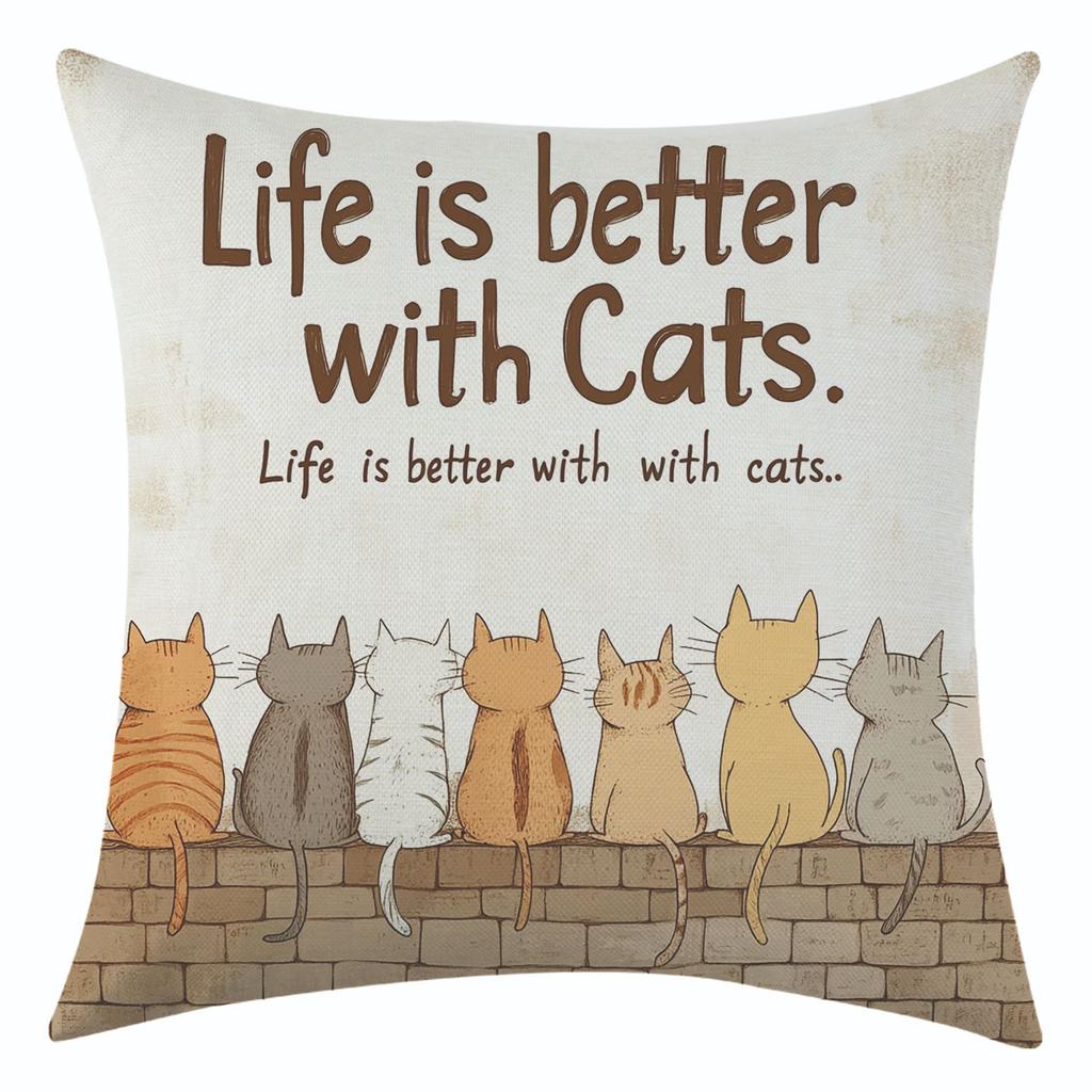 New Cartoon Cute Pet Cat Linen Pillowcase, Festive Decoration, Bay Window Sofa Waist Pillow