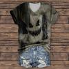 Women's Fashion Casual Three-quarter Sleeve Halloween Letters,  Face Print Top