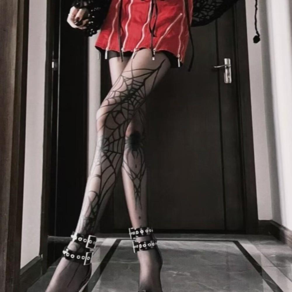 Elasticity Halloween Pantyhose Spider Web Stockings Vintage Bat Pattern Tights Alternative Fashion