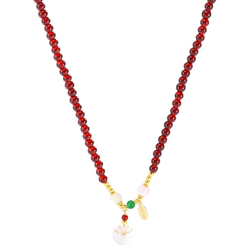 A two-wearing red chalcedony safety buckle bracelet for women's retro national trendy design necklace girlfriend accessories
