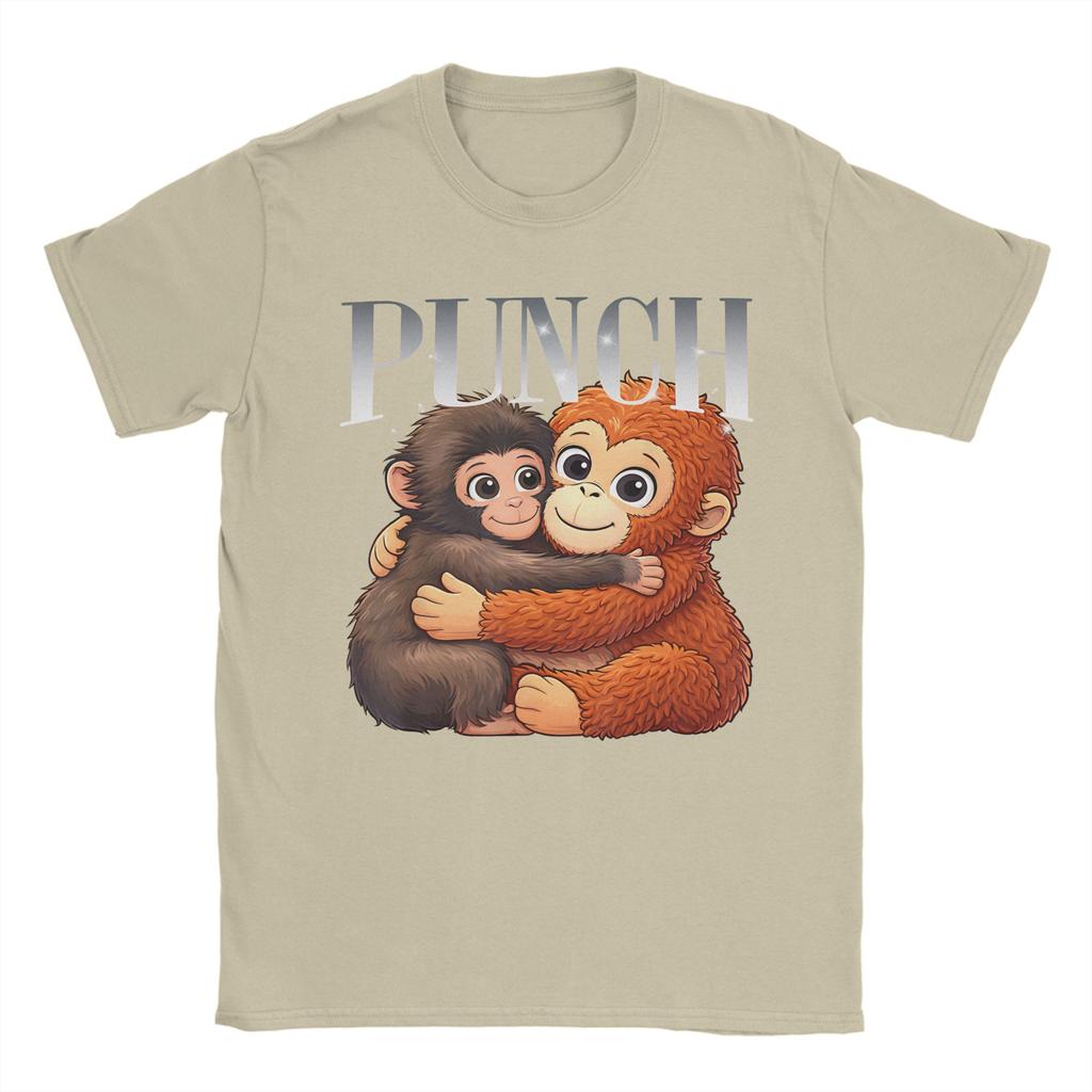 Novelty Punch Monkey Hugging OranMama TShirt Unisex Womens Crew Neck Cotton T Shirts Short Sleeve Tees Party Clothes