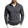 Men Solid Waffle Textured Half Zip Sweatshirt Stand Collar Long Sleeve Casual Knit Pullover Tops