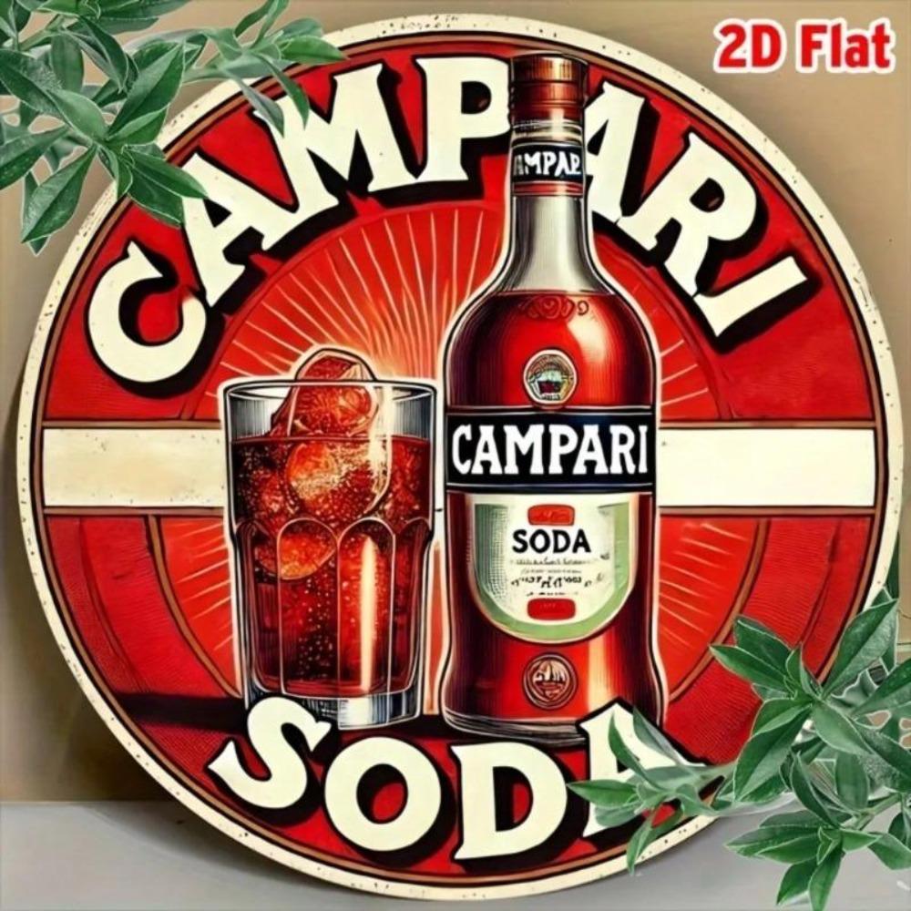 Vintage Campari Soda Metal Tin Sign Round Wall Decor Aluminum Foil Engraving Retro Art Poster