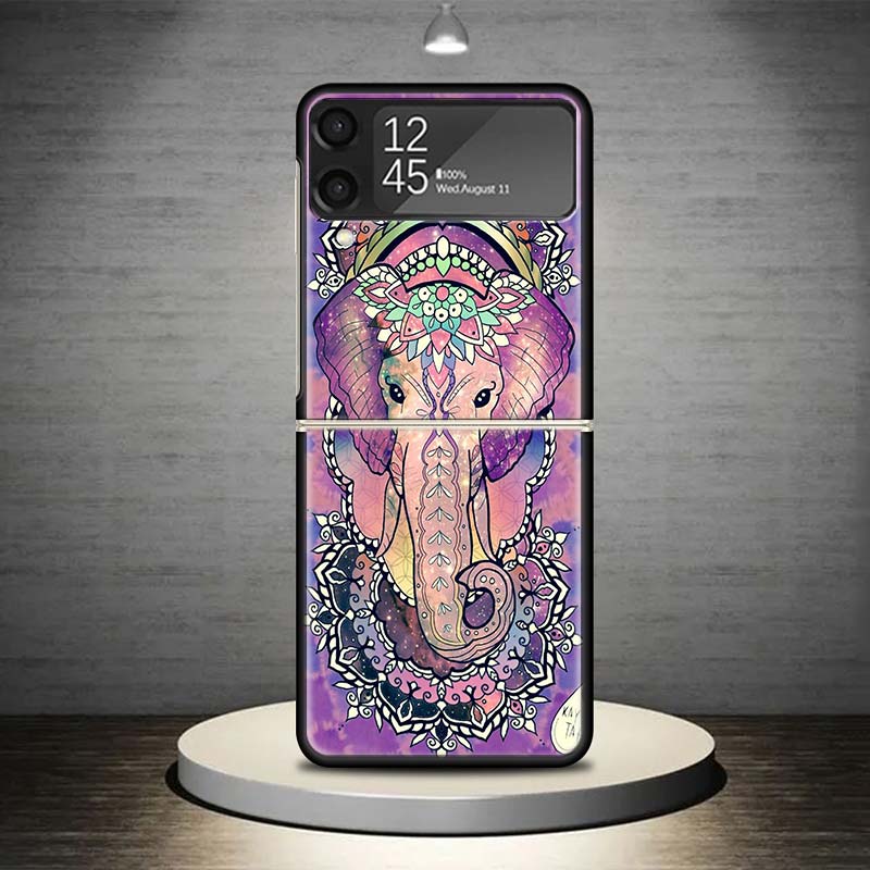 Elephant Mandala Aztec Phone Case For Samsung Galaxy Z Flip 7 6 5 4 3 5G Shockproof Cover Z Flip7 Flip6 ZFlip5 Flip3 Flip4 Luxur