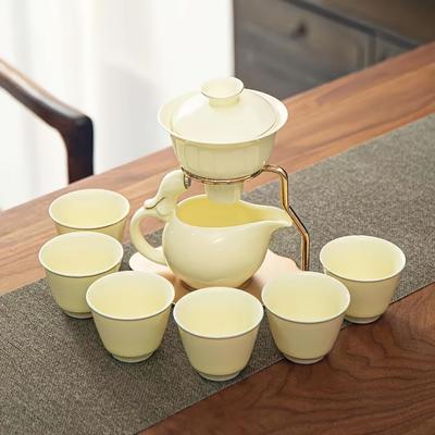 1 conjunto de bule de cerâmica, conjunto de xícaras de chá de cerâmica, conjunto de bule de chá kungfu preguiçoso, conjunto de chá rotativo com gotejamento semiautomático com infusor, conjunto de bule de chá florescente para escritório, ho