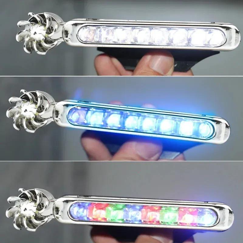 2Pcs Wind Powered Car LED DayTime Running Lights with Rotating Fan Auxiliary Lighting Auto Decorative Lamp Day Time Headlights
