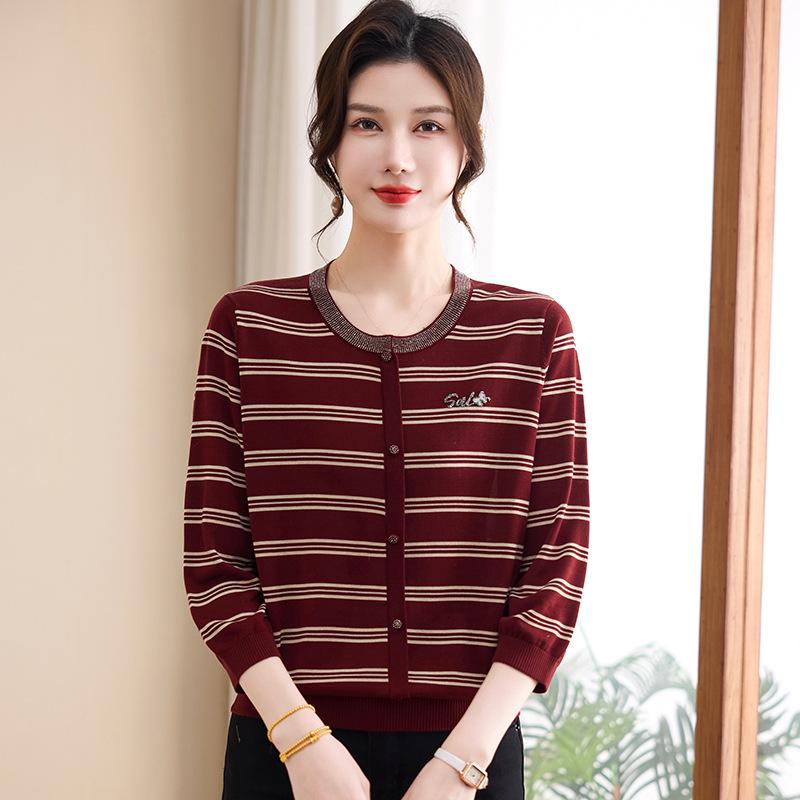 

Spring & Autumn Thin Knit Cardigan: Stylish, Loose-Fit Round Neck Top for Middle-Aged and Elderly Women XL (90-115 lbs)