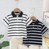 2024 Kids' Striped Short Sleeve T-shirt - Fashionable Lapel Summer Top for Boys