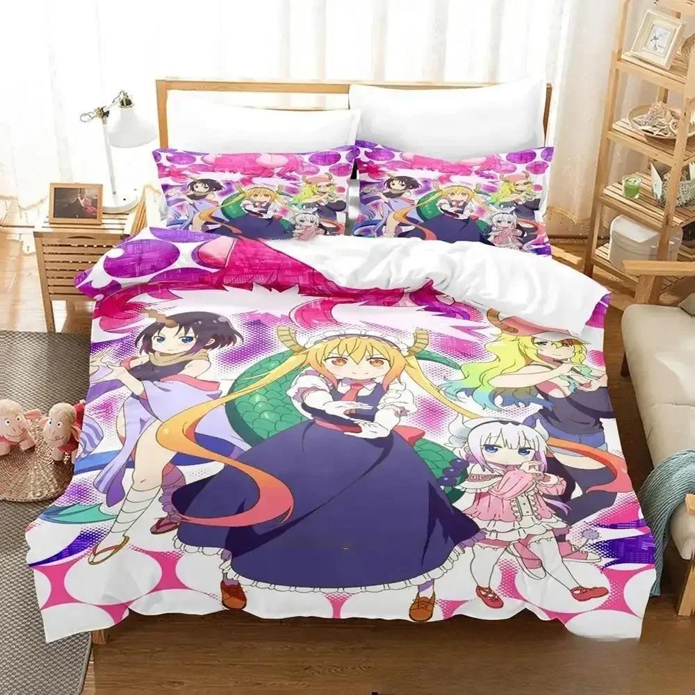 3DAnime Miss Kobayashi's Dragon Maid Set Letto Copripiumino Set Letto Copripiumino Federa Piumino King Queen Size Ragazzi Adulti
